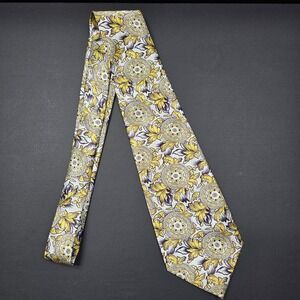 Jatala Floral Medallion‎ Tie - Gold, White - Men's Fashion